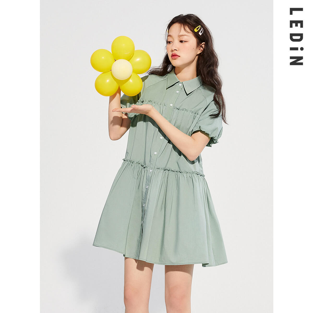 SQ-36tw【愛心熊聯名】樂町可愛連衣裙2021早春少女心俏皮印花T卹連衣裙